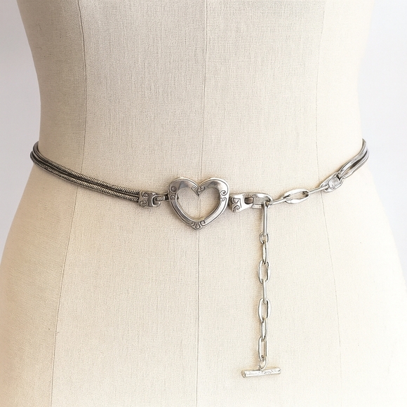 Brighton Accessories - Brighton Vintage Silver Heart Double Snake Chain Belt